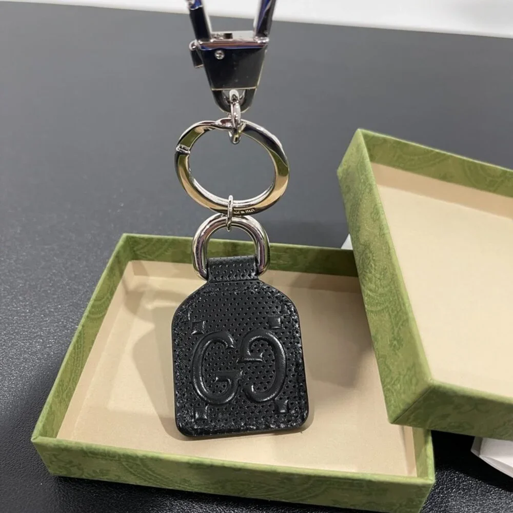 Gucci GG Embossed Black with Silver Hardware Key Chain/Bag Charm (128535)